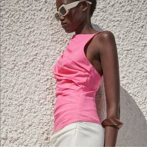 ZARA Linen blend halter top women’s size small fuchsia pink